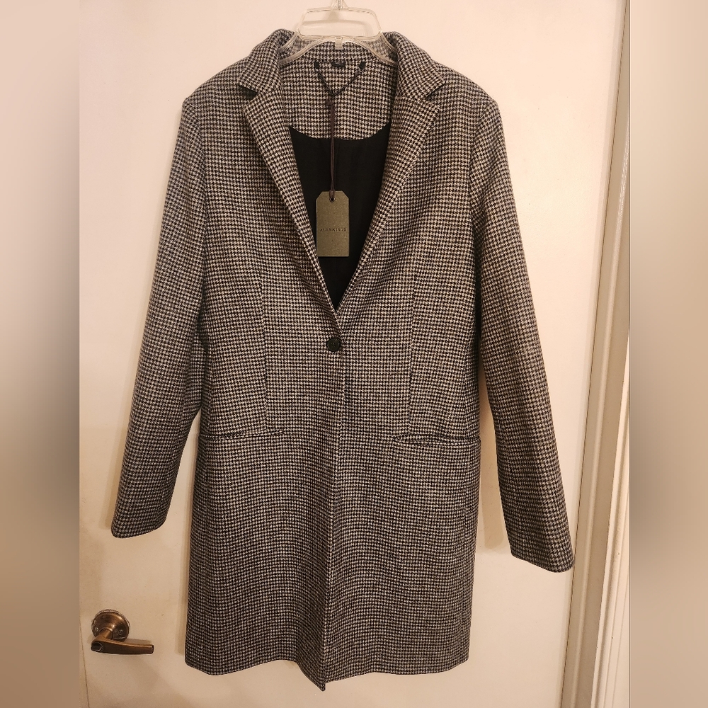 Allsaints Black & White Leni Puppytooth Coat, Size US 8